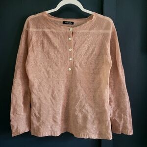 New Dolce Cabo Linen Blend Button Down Top Sheer Knit Long‎ Sleeve Rose Small